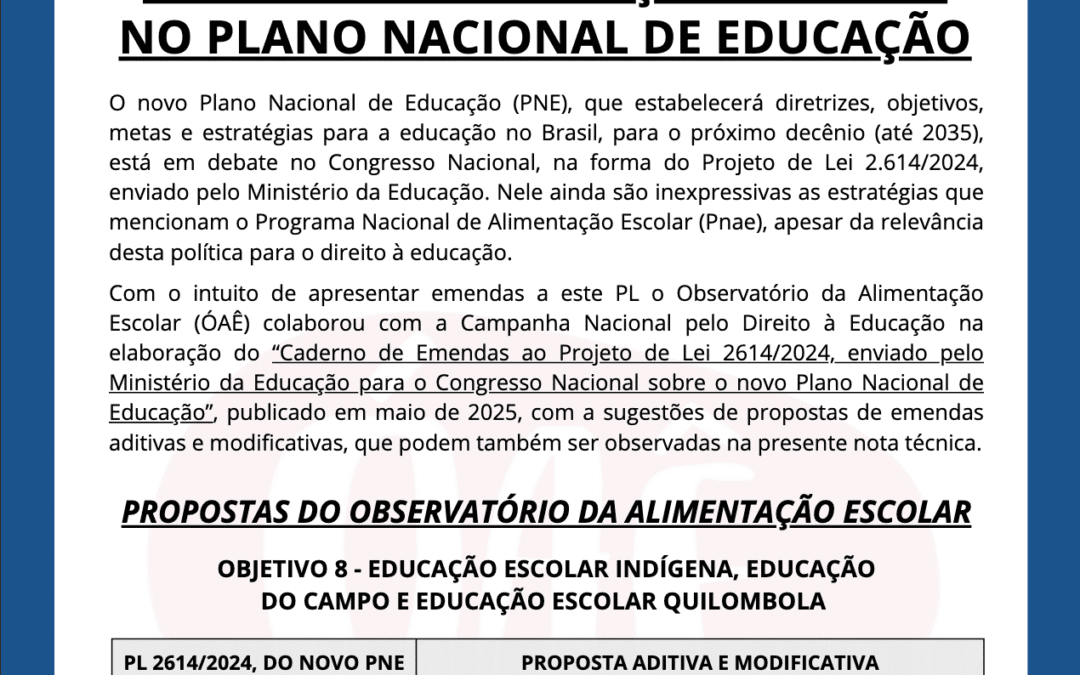 Nota de posicionamento 02/2025 – Pela Inclusão de Emendas pelo Direito à Alimentação Escolar no Plano Nacional de Educação