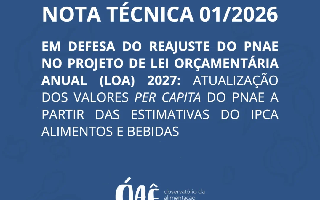 NOTA TÉCNICA 01/2026 – EM DEFESA DO REAJUSTE DO PNAE NO PROJETO DE LEI ORÇAMENTÁRIA ANUAL (LOA) 2027: ATUALIZAÇÃO DOS VALORES PER CAPITA DO PNAE A PARTIR DAS ESTIMATIVAS DO IPCA ALIMENTOS E BEBIDAS